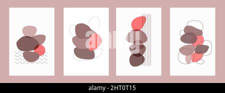 Set von abstrakten modernen Postern mit einfachen abstrakten Formen und Linien. Boho Vector Illustration in minimalem Stil und Pastellfarben Stock Vektor