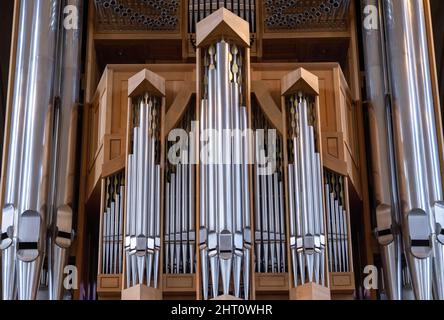 Große Pfeifenorgel des deutschen Orgelbauers Johannes Klais aus Bonn, Kirche Hallgrímskirkja, Reykjavik, Island Stockfoto