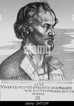 MELANCHTON , PHILIPP SCHWARZERD. TEOLOGO ALEMAN . 1497 - 1560. GRABADO COBRE, SIGLO XVI. 1526. Stockfoto