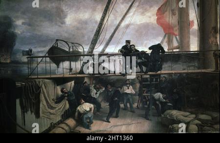 MENDEZ NUÑEZ , CASTO. MARINO ESPAÑOL . VIGO 1824 - 1869. BATALLA DEL CALLAO . MUERTE DE MENDEZ NUÑEZ .. OLEO DE ANTONIO MUÑOZ DEGRAIN. MUSEO DEL PRADO . MADRID. Stockfoto