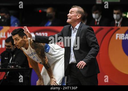 Cheftrainer Néstor Garcìa und Carlos Delfino (Argentinien) gegen Venezuela. FIBA World Cup Qualifiers 2022 Stockfoto