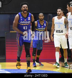 Nestor Colmenares (Venezuela) feiert gegen Argentinien. FIBA World Cup Qualifiers 2022 Stockfoto