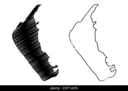 Insel Amrum (Bundesrepublik Deutschland, Nordfriesische Inseln) Kartenvektordarstellung, Skizze Amrum-Karte Stock Vektor