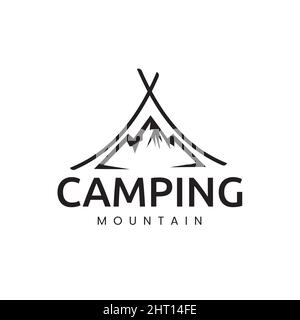 Einfaches Camping kreatives Logo-Design mit Berg-Vektor, Illustration Stock Vektor