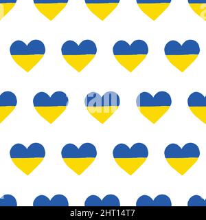 Ukraine nahtloser Vektor-Hintergrund. Herz formt ukrainische Nationalfarben blau gelb. Wiederholtes Muster. Unterstützt Die Ukraine. Stock Vektor