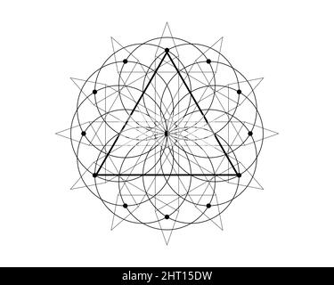 Magische Dreieckszeichen der heiligen Geometrie, drittes Augenzeichen. Geometrisches mystisches Mandala der Alchemie esoterische Blume des Lebens. Vektorkreis für schwarze Linien Stock Vektor