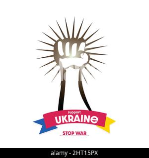 Plakat der revolutionären Hand, die Ukraine verteidigen und den Krieg stoppen. Stock Vektor