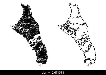 Andros Island Archipel (Commonwealth of the Bahamas, Cenrtal America) Karte Vektordarstellung, Scribble Skizze Nord, Mangrove Cay und Süd Andros Stock Vektor