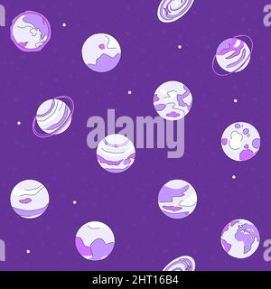Planeten unseres Sonnensystems - modernes Vektor buntes Muster. Unendlicher Raum, Galaxie. Die Erde als Zentrum unseres Universums. Saturn, Uranus, Neptun, Pluu Stock Vektor