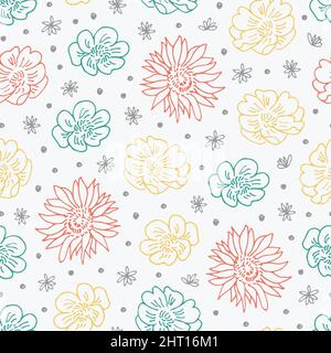 Blumen Doodle Hand gezeichnet Muster, Vektor floral nahtlose Hintergrund Stock Vektor