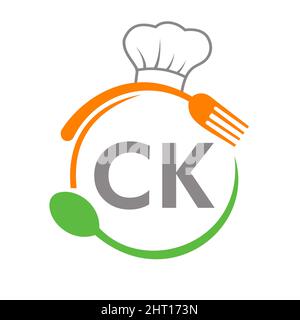 „CK Restaurant“-Logo mit Kochlöffel und Fork-Vorlage. Restaurant Logo auf Brief CK Barbecue, Cafe Logo Vector Stock Vektor