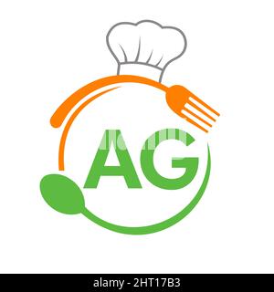 Logo des Restaurants letter ag mit Kochlöffel und Gabel-Vorlage. Restaurant Logo auf Letter ag Barbecue, Cafe Logo Vector Stock Vektor