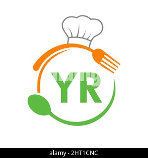 YR-Logo des Restaurants mit Kochlöffel und Gabel-Vorlage. Restaurant Logo auf Brief YR Barbecue, Cafe Logo Vector Stock Vektor