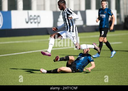 Turin, Italien. 26.. Februar 2022. Vinovo / Italien 26. Feb. 2022 während der italienischen Serie A U19, Fußballspiel zwischen Juventus U19 und Inter U19 im Juventus Training Center Credit: Nderim Kaceli/Alamy Live News Stockfoto