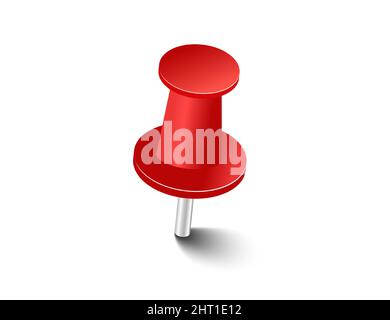 Rote Stifte verzahnen Markierungen. Befestigen Sie die Knöpfe an den Nadeln, und befestigen Sie sie an der Büroheftlack. Vektorgrafik. Stock Vektor