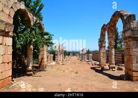 Die Ruinen von Umayyad Aanjar (Anjar) im östlichen Beeka-Tal im Libanon. Stockfoto