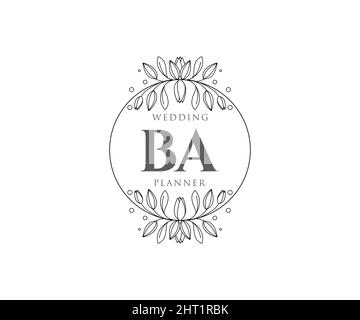 BA Initials Letter Hochzeit Monogram Logos Kollektion, handgezeichnete moderne minimalistische und florale Vorlagen für Einladungskarten, Save the Date, elegant Stock Vektor