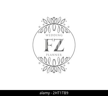 FZ Initials Letter Hochzeit Monogram Logos Kollektion, handgezeichnete moderne minimalistische und florale Vorlagen für Einladungskarten, Save the Date, elegant Stock Vektor