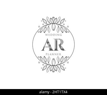 AR Initials Letter Hochzeit Monogram Logos Kollektion, handgezeichnete moderne minimalistische und florale Vorlagen für Einladungskarten, Save the Date, elegant Stock Vektor