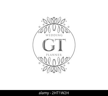 GT Initials Letter Hochzeitslogos Kollektion, handgezeichnete moderne minimalistische und florale Vorlagen für Einladungskarten, Save the Date, elegant Stock Vektor