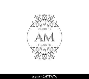 AM Initials Letter Hochzeit Monogram Logos Kollektion, handgezeichnete moderne minimalistische und florale Vorlagen für Einladungskarten, Save the Date, elegant Stock Vektor