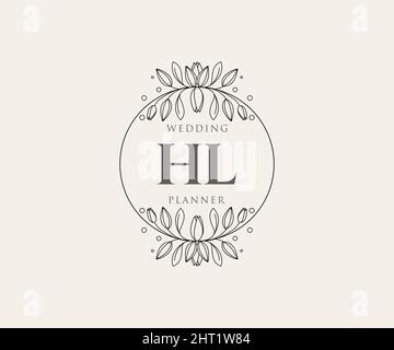 HL Initials Letter Hochzeit Monogram Logos Kollektion, handgezeichnete moderne minimalistische und florale Vorlagen für Einladungskarten, Save the Date, elegant Stock Vektor