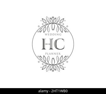 HC Initials Letter Hochzeitslogos Kollektion, handgezeichnete moderne minimalistische und florale Vorlagen für Einladungskarten, Save the Date, elegant Stock Vektor