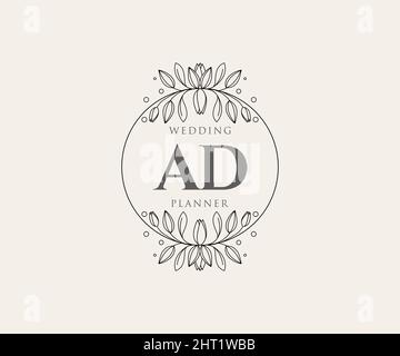 AD Initials Letter Hochzeit Monogram Logos Kollektion, handgezeichnete moderne minimalistische und florale Vorlagen für Einladungskarten, Save the Date, elegant Stock Vektor