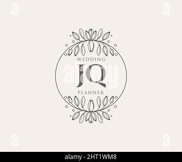 JQ Initials Letter Hochzeit Monogram Logos Kollektion, handgezeichnete moderne minimalistische und florale Vorlagen für Einladungskarten, Save the Date, elegant Stock Vektor