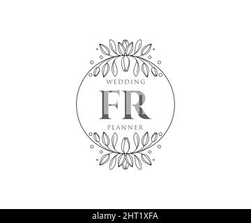 FR Initialen Brief Hochzeit Monogram Logos Kollektion, handgezeichnete moderne minimalistische und florale Vorlagen für Einladungskarten, Save the Date, elegant Stock Vektor