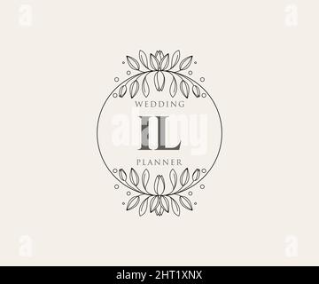 IL Initials Letter Hochzeit Monogram Logos Kollektion, handgezeichnete moderne minimalistische und florale Vorlagen für Einladungskarten, Save the Date, elegant Stock Vektor