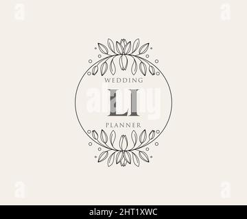 LI Initialen Brief Hochzeit Monogramm Logos Kollektion, handgezeichnete moderne minimalistische und florale Vorlagen für Einladungskarten, Save the Date, elegant Stock Vektor