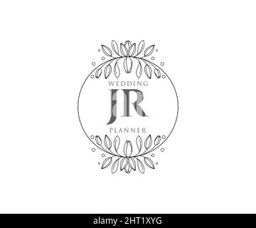 JR Initials Letter Hochzeitslogos-Kollektion, handgezeichnete, moderne, minimalistische und florale Vorlagen für Einladungskarten, Save the Date, elegant Stock Vektor