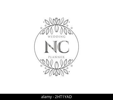 NC Initials Letter Hochzeit Monogram Logos Kollektion, handgezeichnete moderne minimalistische und florale Vorlagen für Einladungskarten, Save the Date, elegant Stock Vektor