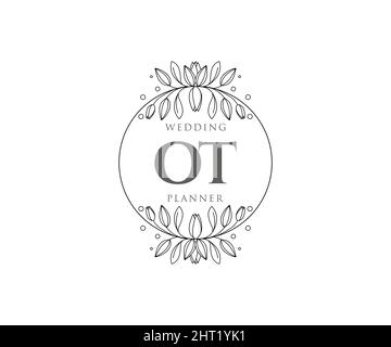 OT Initialen Brief Hochzeit Monogram Logos Kollektion, handgezeichnete moderne minimalistische und florale Vorlagen für Einladungskarten, Save the Date, elegant Stock Vektor