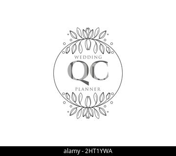 QC Initials Letter Hochzeitslogos Kollektion, handgezeichnete moderne minimalistische und florale Vorlagen für Einladungskarten, Save the Date, elegant Stock Vektor