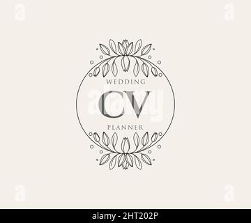 CV Initialen Brief Hochzeit Monogramm Logos Kollektion, handgezeichnete moderne minimalistische und florale Vorlagen für Einladungskarten, Save the Date, elegant Stock Vektor