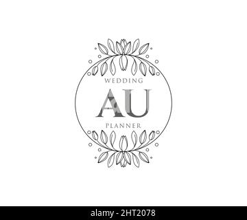 AU Initials Letter Hochzeit Monogram Logos Kollektion, handgezeichnete moderne minimalistische und florale Vorlagen für Einladungskarten, Save the Date, elegant Stock Vektor