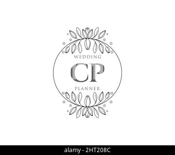 CP Initials Letter Hochzeit Monogram Logos Kollektion, handgezeichnete moderne minimalistische und florale Vorlagen für Einladungskarten, Save the Date, elegant Stock Vektor