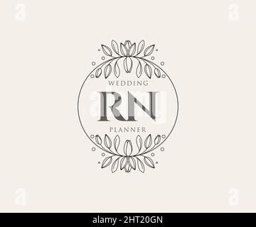 RN Initials Letter Hochzeit Monogram Logos Kollektion, handgezeichnete moderne minimalistische und florale Vorlagen für Einladungskarten, Save the Date, elegant Stock Vektor