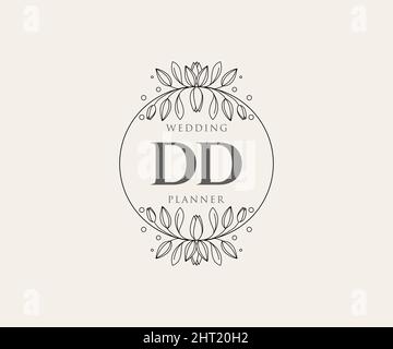 DD Initials Letter Hochzeit Monogram Logos Kollektion, handgezeichnete moderne minimalistische und florale Vorlagen für Einladungskarten, Save the Date, elegant Stock Vektor