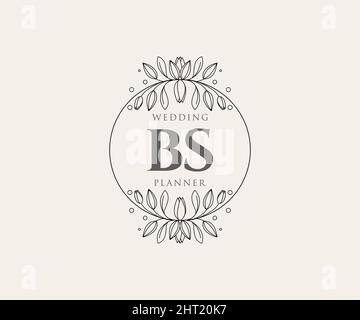 BS Initials Letter Hochzeit Monogram Logos Kollektion, handgezeichnete moderne minimalistische und florale Vorlagen für Einladungskarten, Save the Date, elegant Stock Vektor