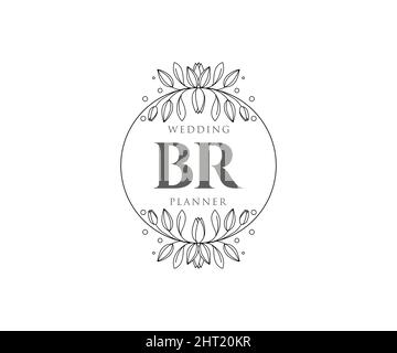 BR Initials Letter Hochzeitslogos Kollektion, handgezeichnete moderne minimalistische und florale Vorlagen für Einladungskarten, Save the Date, elegant Stock Vektor