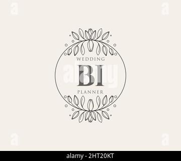 BI Initials Letter Hochzeit Monogram Logos Kollektion, handgezeichnete moderne minimalistische und florale Vorlagen für Einladungskarten, Save the Date, elegant Stock Vektor