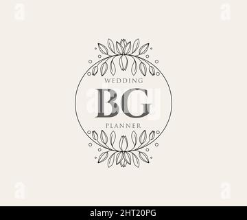 BG Initialen Brief Hochzeit Monogramm Logos Kollektion, handgezeichnete moderne minimalistische und florale Vorlagen für Einladungskarten, Save the Date, elegant Stock Vektor