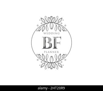 BF Initials Letter Hochzeitslogos Kollektion, handgezeichnete moderne minimalistische und florale Vorlagen für Einladungskarten, Save the Date, elegant Stock Vektor