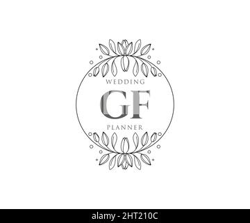 GF Initials Letter Hochzeitslogos Kollektion, handgezeichnete moderne minimalistische und florale Vorlagen für Einladungskarten, Save the Date, elegant Stock Vektor