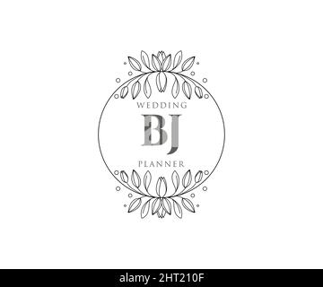 BJ Initials Letter Hochzeit Monogram Logos Kollektion, handgezeichnete moderne minimalistische und florale Vorlagen für Einladungskarten, Save the Date, elegant Stock Vektor