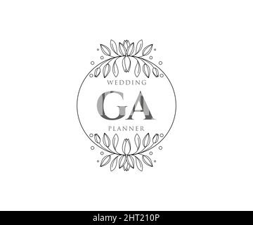 GA Initials Letter Hochzeit Monogram Logos Kollektion, handgezeichnete moderne minimalistische und florale Vorlagen für Einladungskarten, Save the Date, elegant Stock Vektor