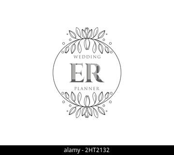 ER Initialen Brief Hochzeit Monogram Logos Kollektion, handgezeichnete moderne minimalistische und florale Vorlagen für Einladungskarten, Save the Date, elegant Stock Vektor